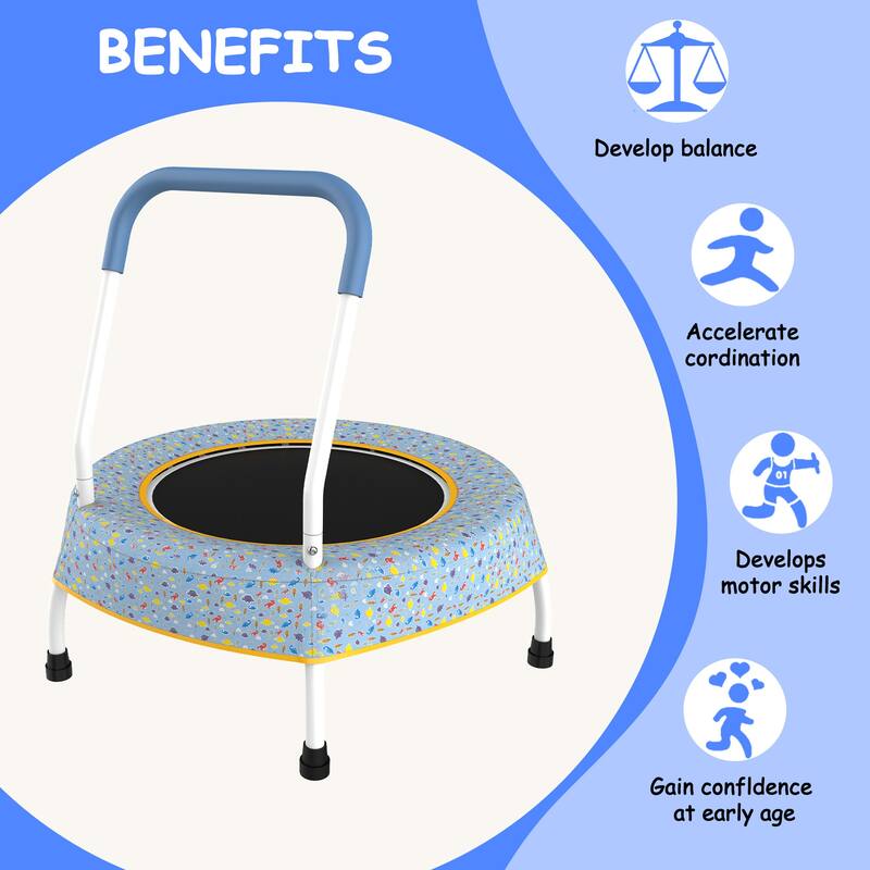 Toddler Trampoline for Kids 1 Year Plus with Handle, Baby Gifts, Indoor & Outdoor - 27.5"W
