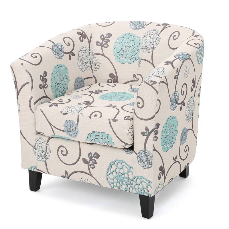 White+Blue Modern 30.5" Upholstered Club Chair with Birch Wood Legs for Living Room