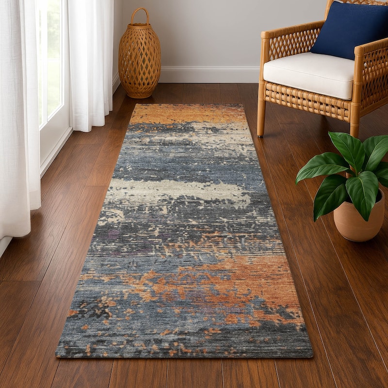 Premium Washable Super Soft Abstract Modern Mayfield Rug - Blue - 2'3" x 7'6"