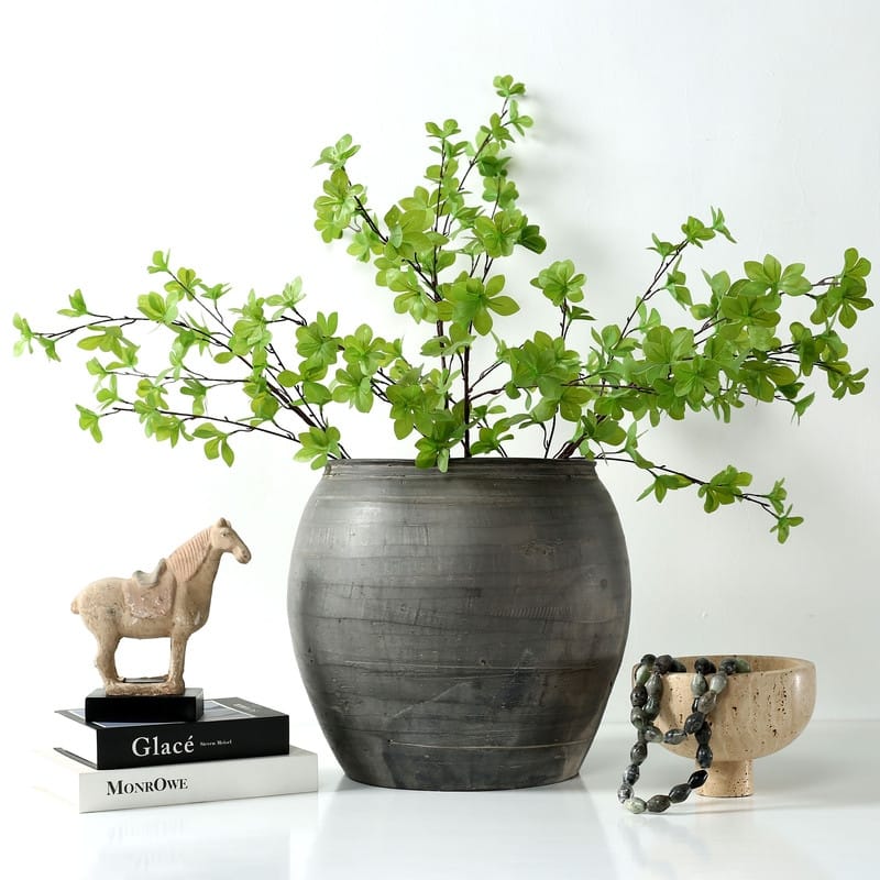 Artissance Large Vintage Charcaol/Gray pottery Jar, 15 Inch Diameter, Gray (Size & Finish Vary) - 15"W x 15"L x 14"H