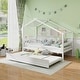 preview thumbnail 2 of 20, Kids Twin Size House Bed with Trundle and Roof