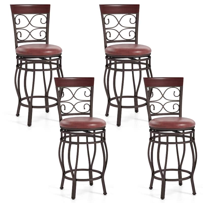Costway Set of 2/4 Vintage Swivel Bar Stools 26" Bistro Upholstered - Counter Height - Brown - Set of 4