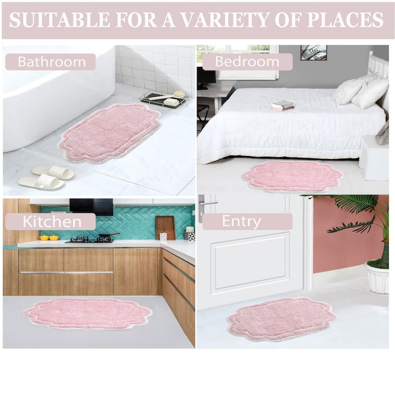 Allure Collection 100% Cotton Non-Slip Bathroom Rug Set, 3 Piece Machine Washable- Bathroom Rug, Bath Rug, U Shaped Contour
