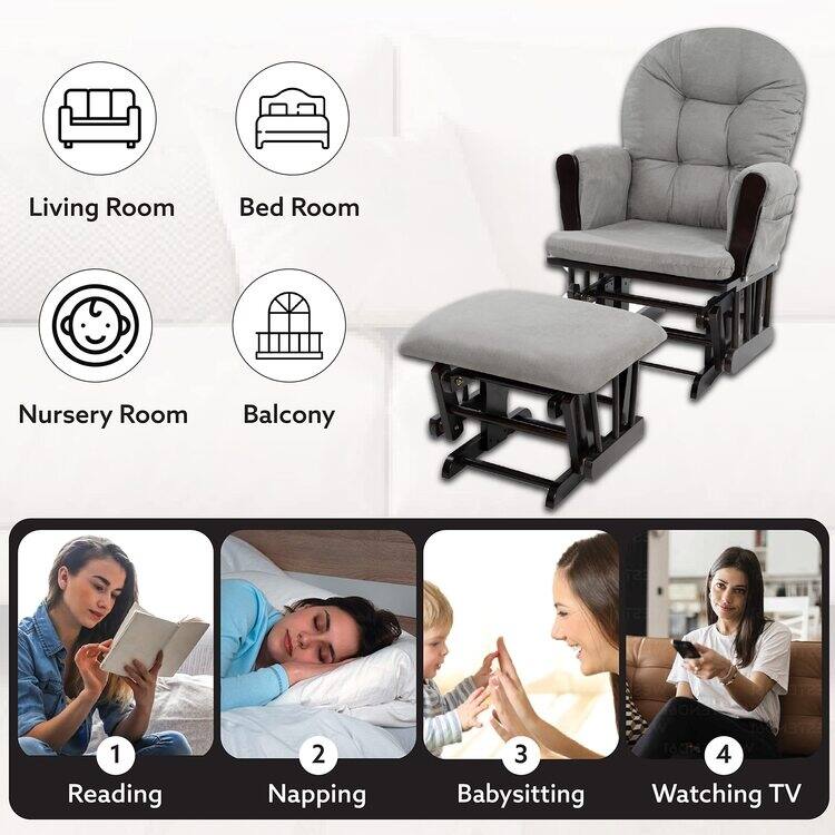Ultimate Nursery Comfort - Glider and Ottoman Set with Reclining Cushion Chair, Rocker Chair with Padded Back and Armrests