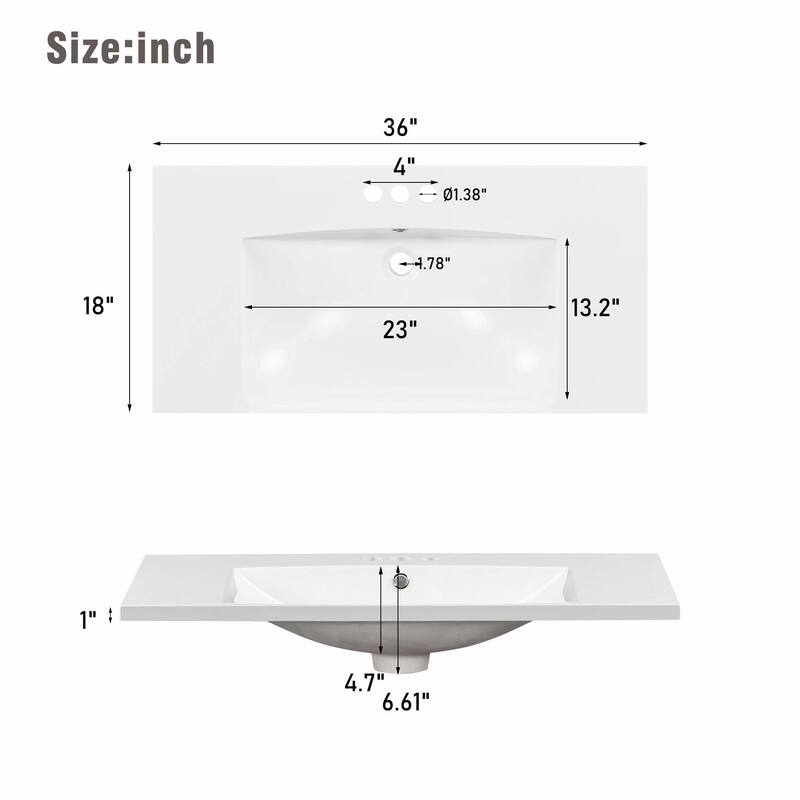 36" Bathroom Vanity with Ceramic Sink, Blue, Solid Wood Frame, Soft-Close Doors, Adjustable Shelves