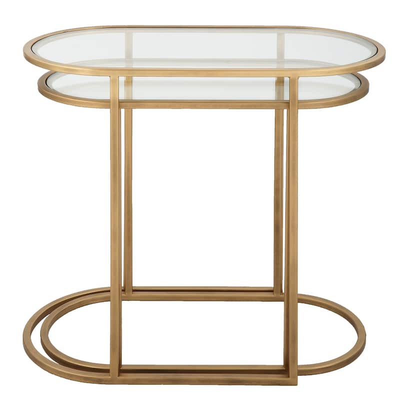 Antique Brushed Brass Nesting Tables, Set of 2 - 24"W x 22"H x 12.5"D