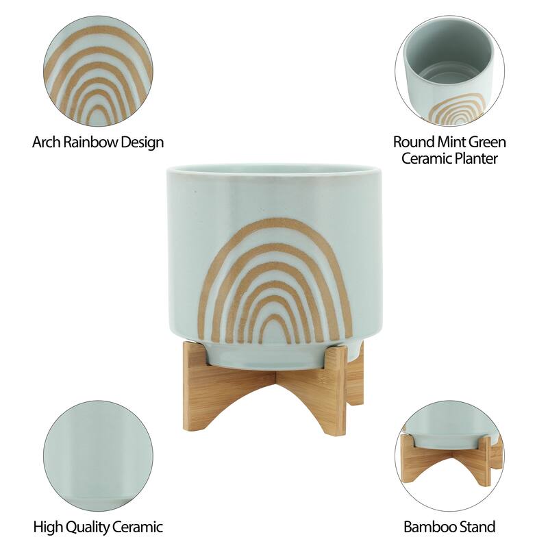 Sagebrook Home Ceramic Rainbow Arch Planter Pot with Stand