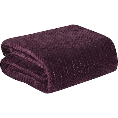 Décor&More HomeEssentials Extra Heavy and Plush Chevron Braided Twin Size Microplush Jacquard Blanket (66" x 86") - Plum