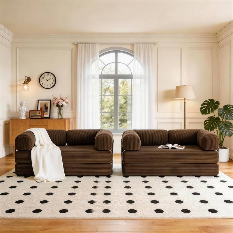 2 Set Corduroy Large Couch Convertible Floor Sofa Bed Sleeper
