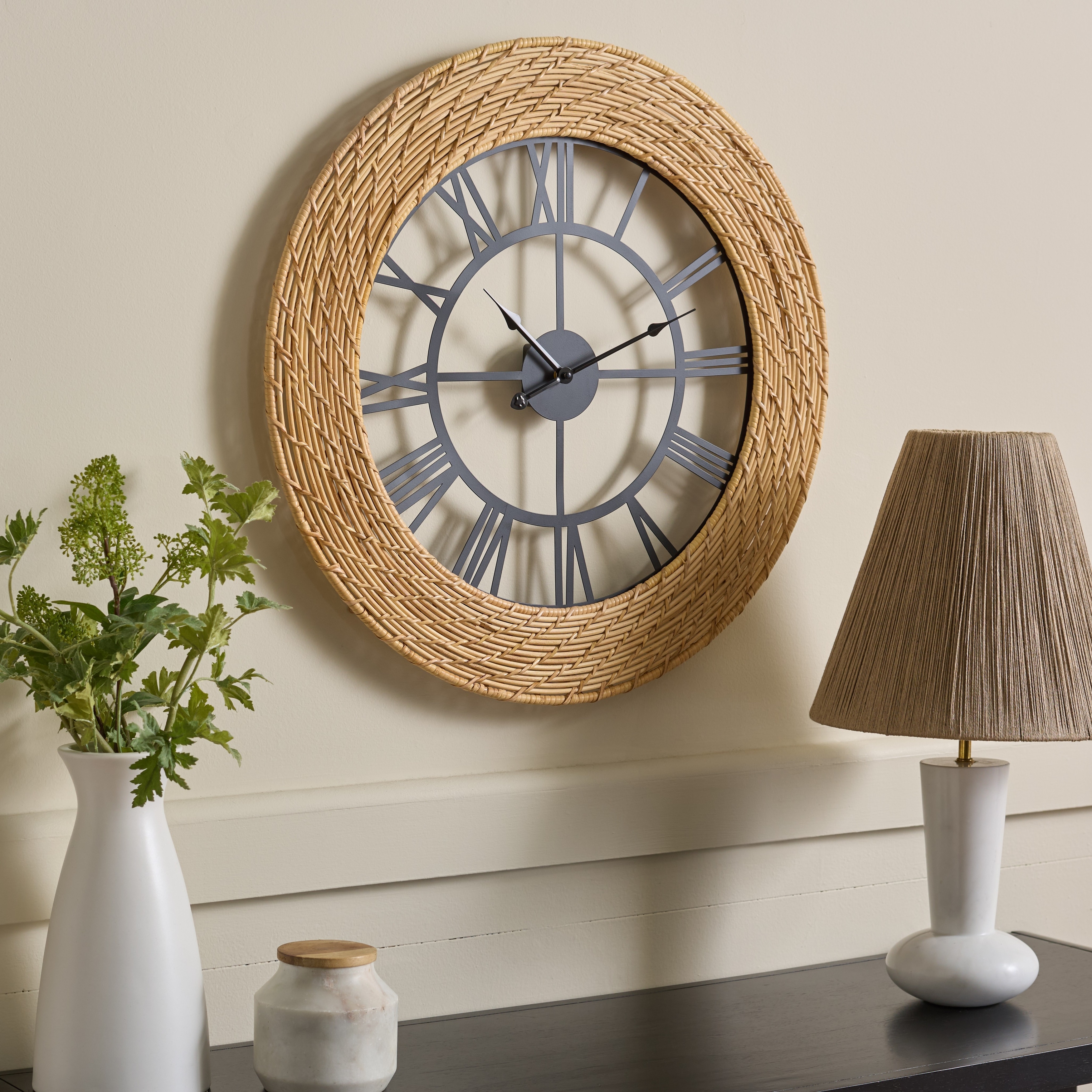 SEI Furniture Mahdis Iron & Rattan Clock - 26"W x 2"D x 26"H