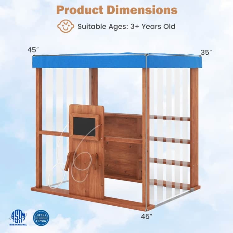 Kids Gas Station Playhouse with Gas Refueling Guns for Aged 3+-Brown - 45" × 35" × 45"