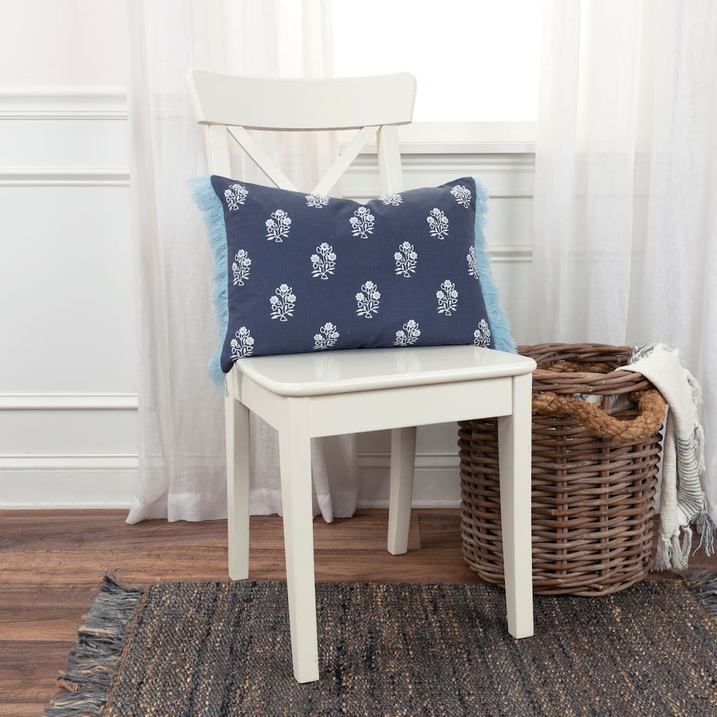 Rizzy Home Embroidered Blue Floral Throw Pillow