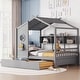 preview thumbnail 28 of 50, Pine Wood House Bed with Trundle Bed, Bookcase Bed with Storage Shlef & Roof, Semi-enclosed Design, for Kids Girls Boys Gray - Full