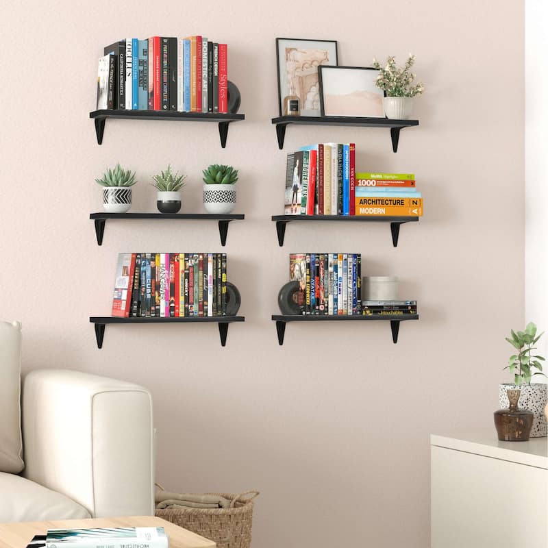 Wallniture Arras 17x4.5" Floating Bookshelves, Hanging Shelves for Living Room, Farmhouse Decor, Custom Finish and Piece Options