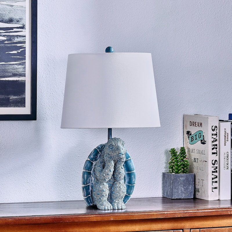 19.5" Blue Textured Resin Turtle Table Lamp - 12" x 12" x 19.5"