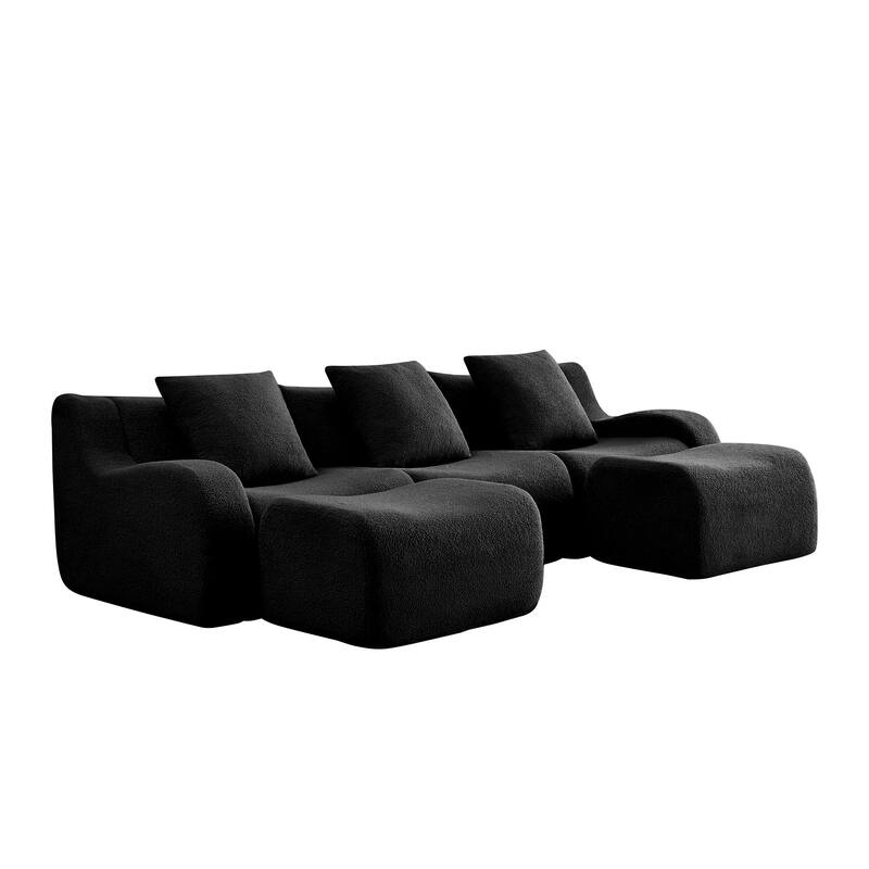 Anmytek Modern Plush U-Shaped Chaise Sofa - Soft Teddy Fabric