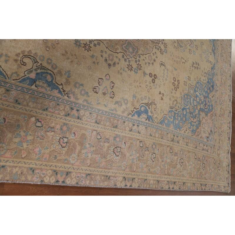 Hand Knotted Oriental 100% Wool Carpet Traditional Floral Yellow & Gold Mashad Area Rug - 11' 11'' X 9' 5''