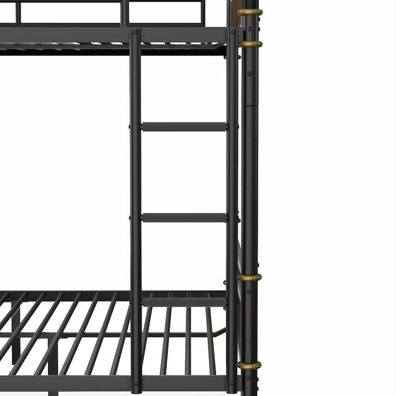 Queen over Queen Metal Bunk Bed, Industrial Detachable Bunkbeds with Safety Guard Rails for Teens, Black