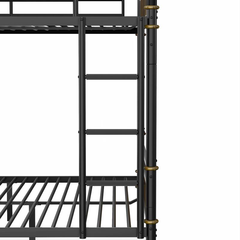 Queen over Queen Metal Bunk Bed, Industrial Detachable Bunkbeds with Safety Guard Rails for Teens