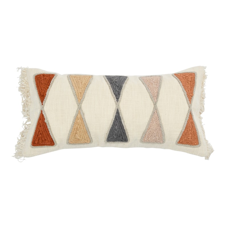 Embroidered Cotton Lumbar Pillow with Fringe - Accent - Polyester - Multi - Single