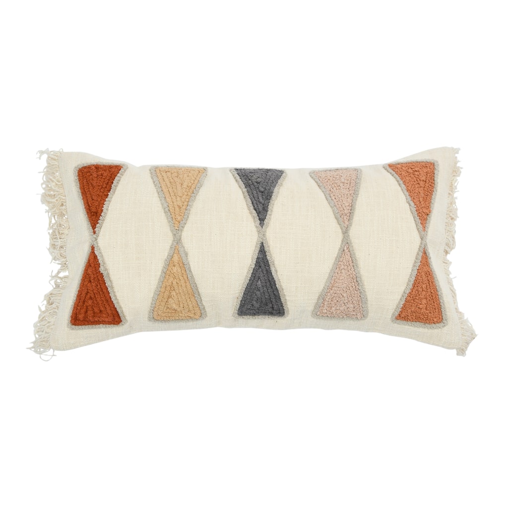 Embroidered Cotton Lumbar Pillow with Fringe