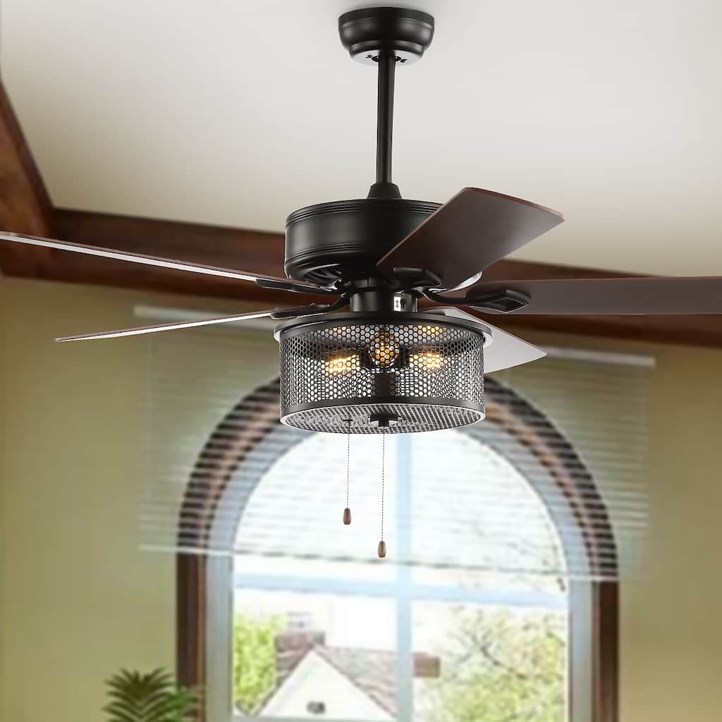 SAFAVIEH Lighting Emogene 52-inch Ceiling Light Fan - 52" W x 52" L x 24" H - Ashwood/Brown - 52Wx52Dx24H