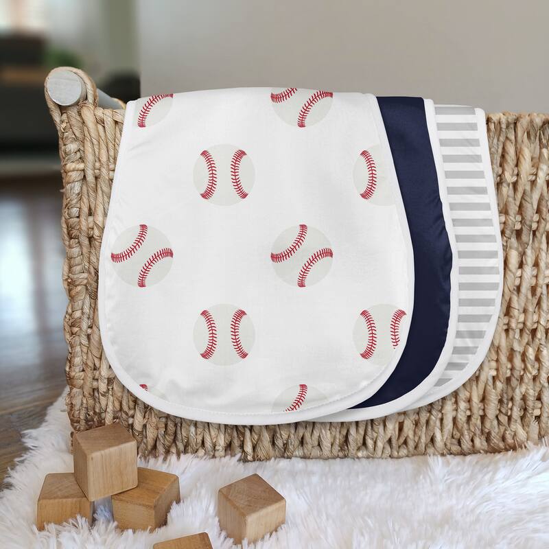 Sweet Jojo Designs Baseball Sports Absorbent Burp Cloths (3 Pack Set) Red and White Americana