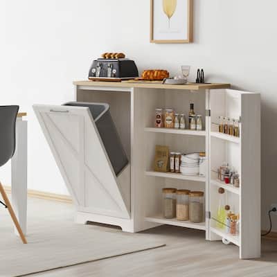 Kitchen Tilt Out Trash Bin Cabinet with Power Outlet
