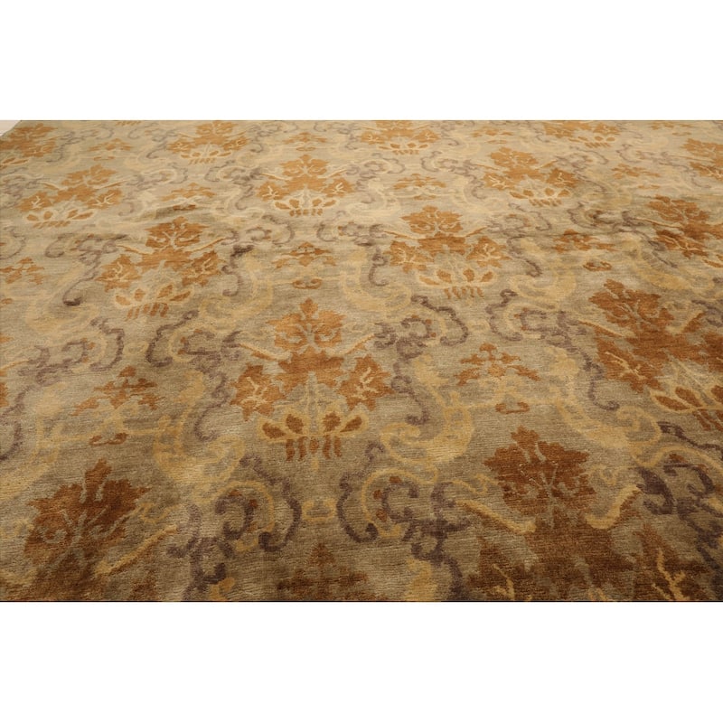 Hand Knotted Kalaty Damask Tan Wool Transitional Oriental Area Rug - 9' x 12'