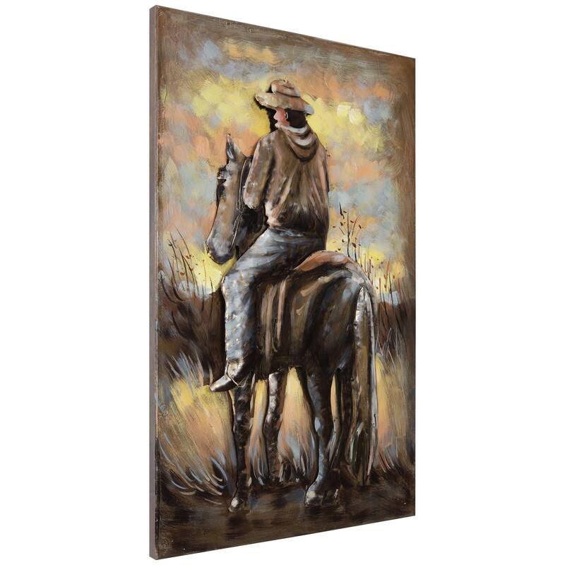 "Cowboy" Mixed Media Iron Hand Painted Dimensional Wall Art