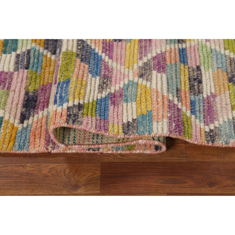Trellis Striped Moroccan Oriental Runner Rug Handmade Wool Carpet - 2'4"x 12'9"