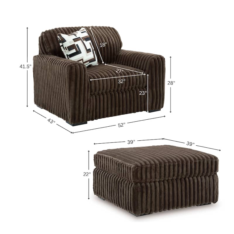 Roundhill Furniture Solenne Chair and Ottoman Set, Oversized Chair and Ottoman with Jumbo Corduroy Upholstery