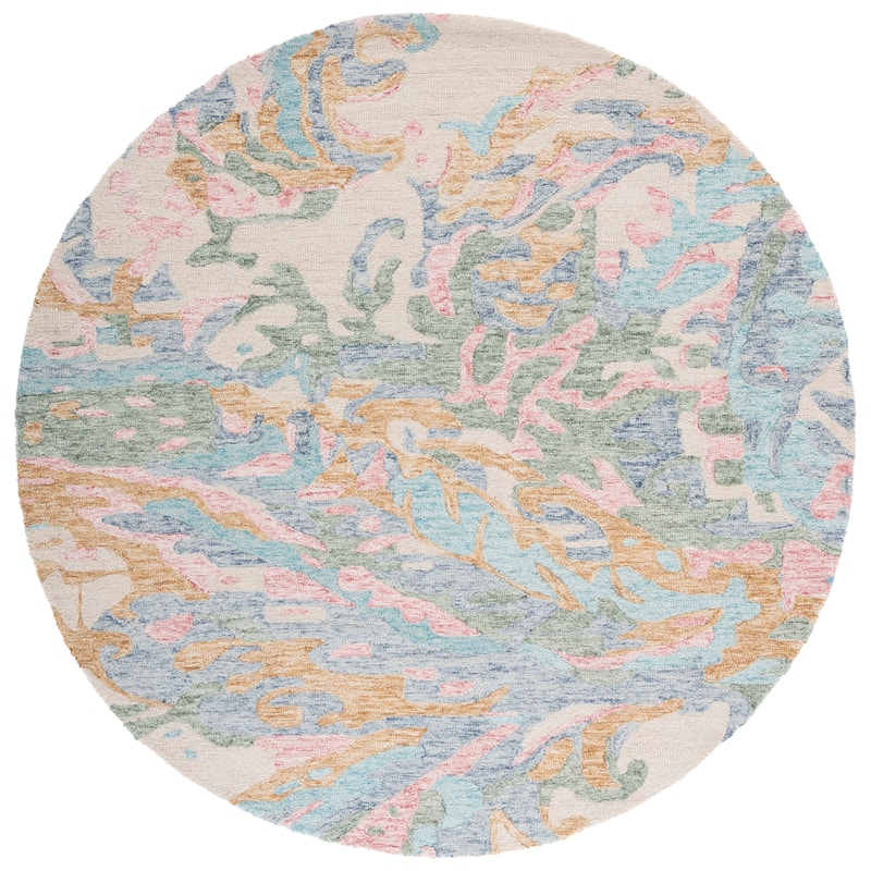 SAFAVIEH Handmade Jardin Shiho Country Wool Rug - 6' Round - Ivory/Pink