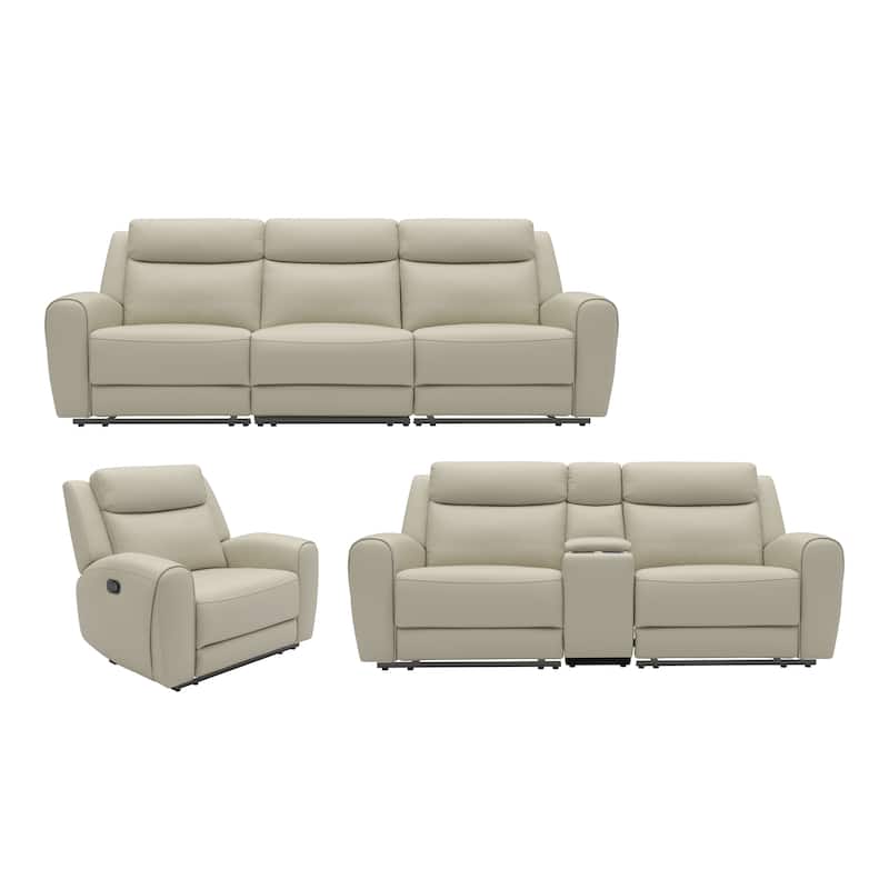 Furniture of America Kingsley 3-Piece Top Grain Leather Manual Recliner Sofa Set