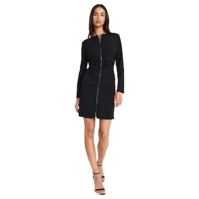 Donna Morgan Long Sleeve Ruched Waist Zipper Front Dress