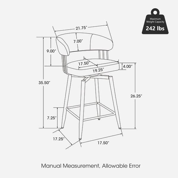 dimension image slide 0 of 2, Glitzhome 26 or 31 Inches Modern Upholstered Swivel Counter Height Bar Stools