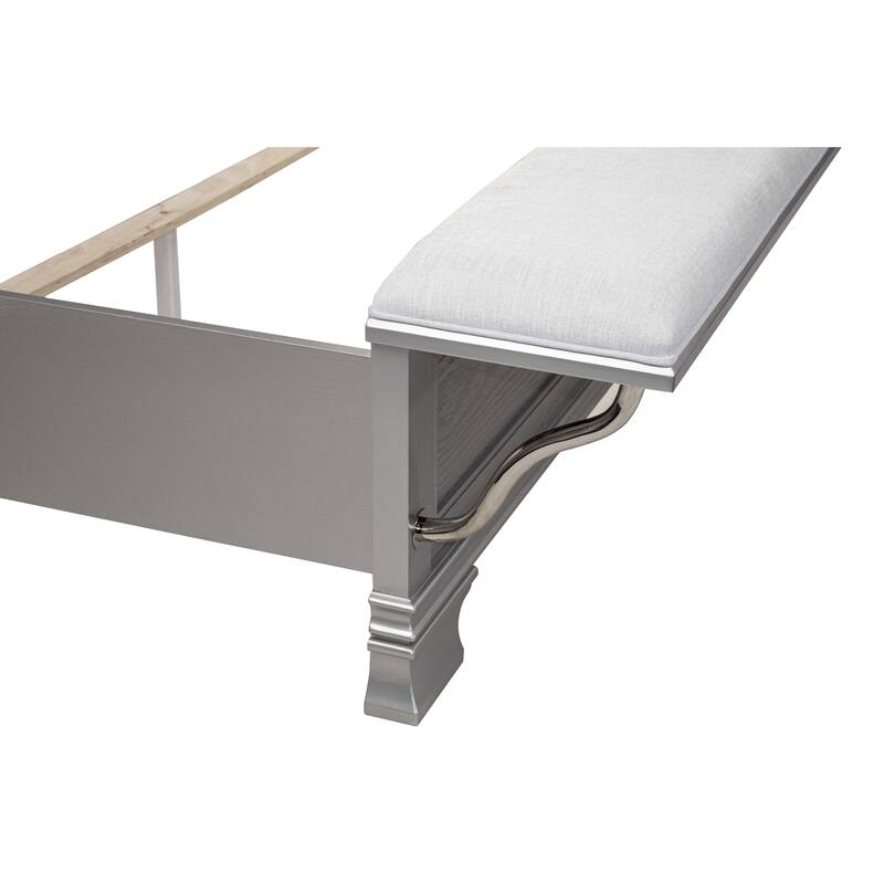 Cotemporary Elegant Queen Size Bed w Built-in Footboard Bench Upholstered HB USB 1pc Bed Gray Finish