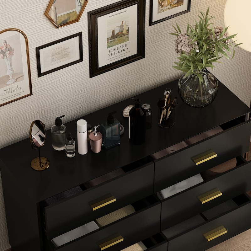 FUFU&GAGA 47.2''W 6 Drawer Double Dresser Drawer Storage Chest Lacquer