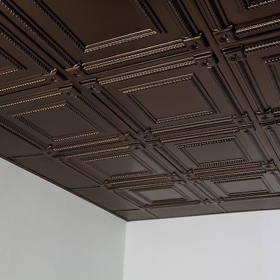 FASÄDE Coffer Decorative Vinyl 2ft x 2ft Lay in Ceiling Panel in Oil Rubbed Bronze (5 Pack)