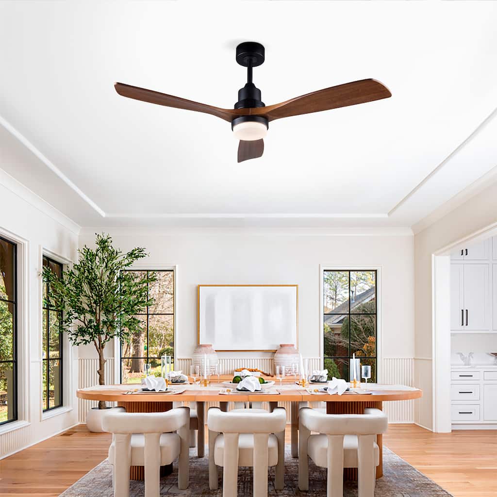 52" Ceiling Fan w/ Light 3 Solid Wood Blades Remote Control Reversible DC Motor