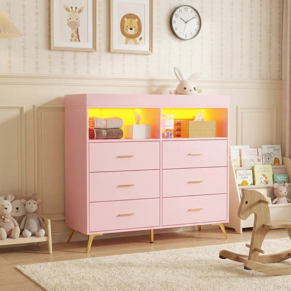 Pink 6-drawer Horizontal Dresser Dressers - Bed Bath & Beyond