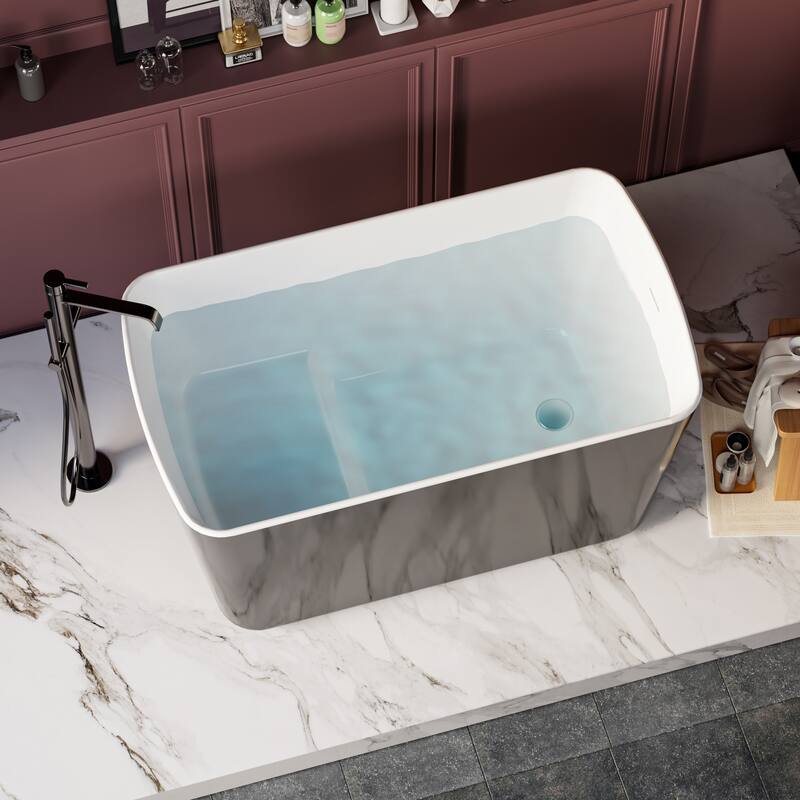 49" x 28" Glossy Black Acrylic Square Soaking Tub