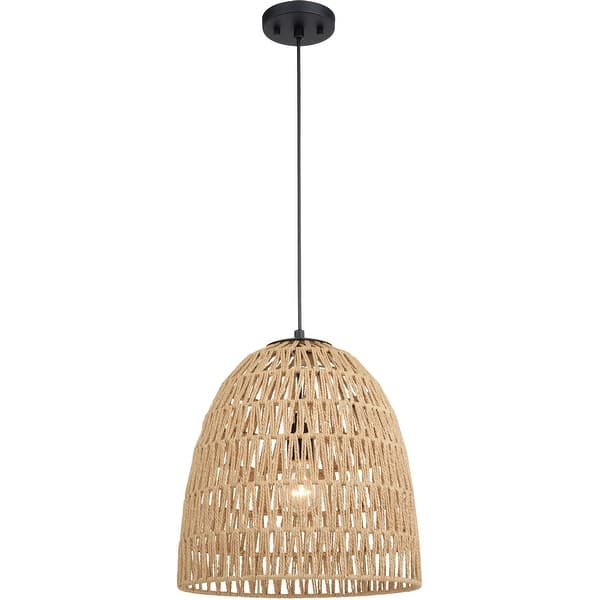 slide 2 of 11, Vaxcel Lighting P0404 Nassau 14" Wide Pendant with Woven Rope Shade Matte Black