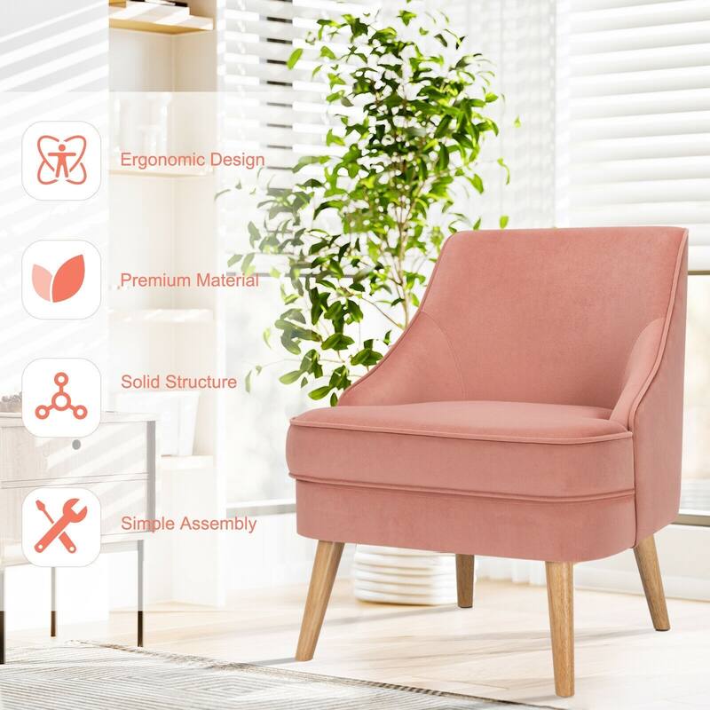 Velvet Upholstered Accent Chair with Rubber Wood Legs - 27" x 25" x 30" (L x W x H)