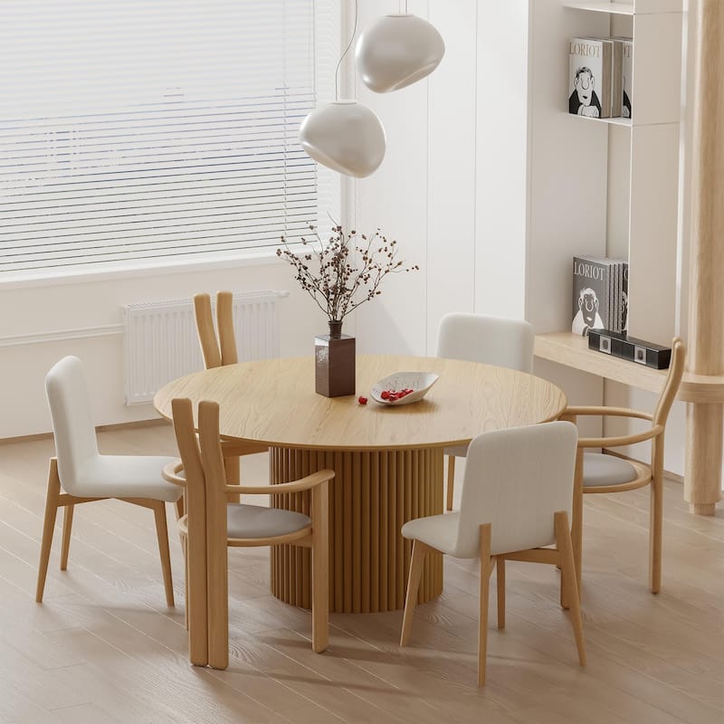 Wooakway Solid Wood 60'' Round Dining Table for 6 People Nordic style - 60*30