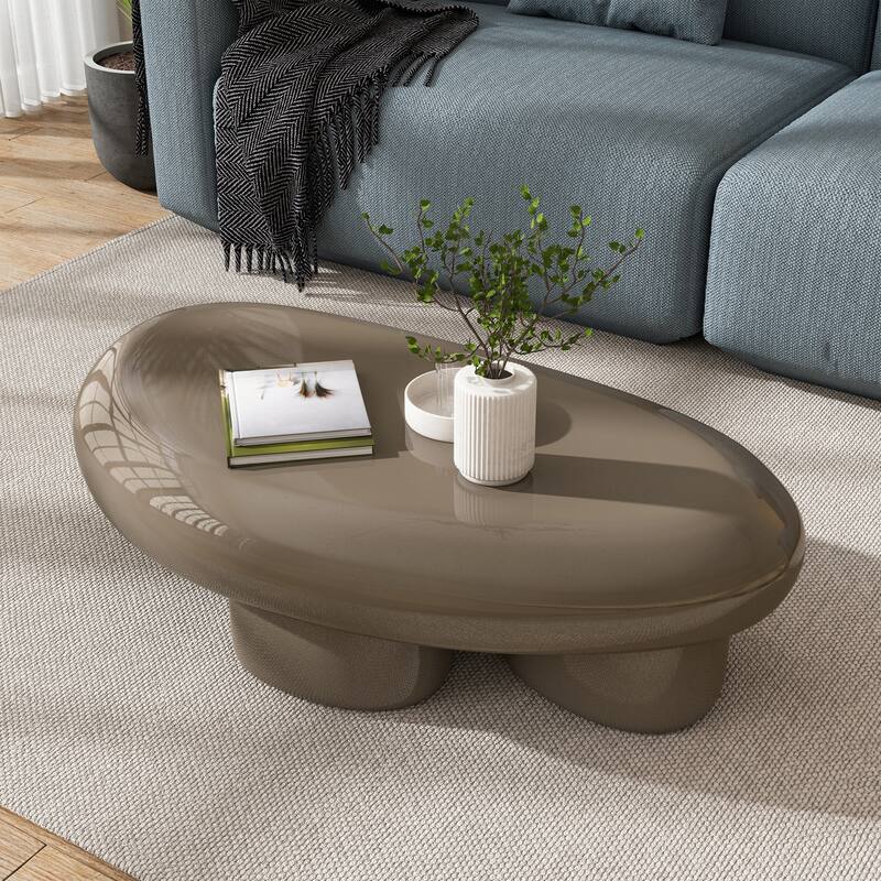 24/7 Shop At Home Modern 2-Piece Oval Glossy Low Profile Coffee Table Set