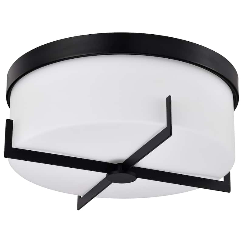Roselle - 15 Inch Flush Mount - Matte Black with White Glass