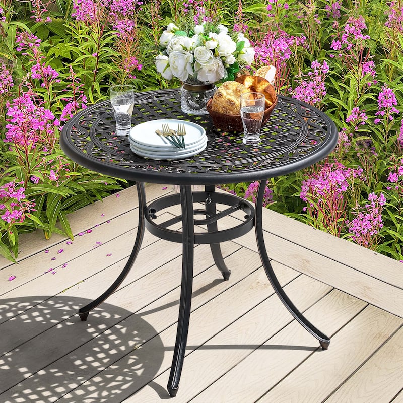 Outdoor Round Cast Aluminum Dining Table with Umbrella Hole