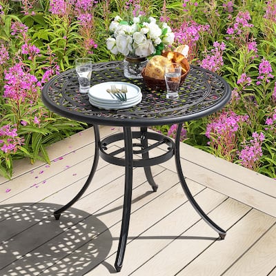 Outdoor Round Cast Aluminum Dining Table with Umbrella Hole