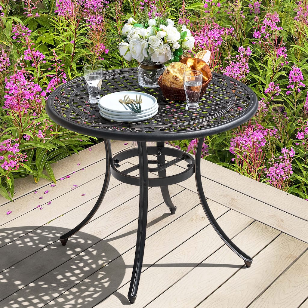 Outdoor Round Cast Aluminum Dining Table with Umbrella Hole